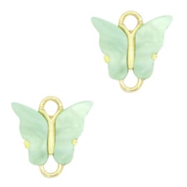 2 x Resin hangers tussenstuk vlinder Gold-light green