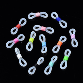 10 x brillenkoord eindje, transparant wit, rubber, 22 x 7,5mm mix kleuren