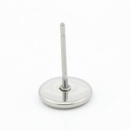 2 x RVS steker voor ornamentje of cabochon tray 12mm, binnenzijde Ø  10mm Pin: 1mm RVS