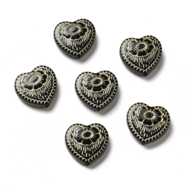 10 x Ornament hartjes kralen 18 x 17 x 6 mm – gat 1,6 mm – zwart ♥