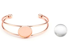 Metalen armband met cabochonhouder tray 20mm Rose gold kleur met  glascabochon