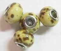 Per stuk Glaskraal European-style beige met bruine vlekjes 14 mm