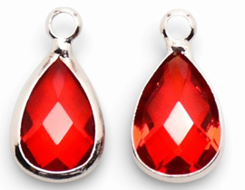 1 x Kristal facet geboortesteenhanger 13,5 x 7,5 mm – Ø 1,6 mm – red – platinumkleur – januari