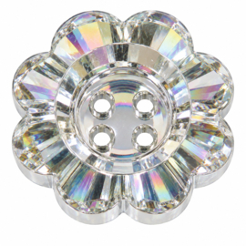 1 x Facet acryl kraal knoop button 25 mm – 4 gaten ca. 1,5 mm – kristalkleur clear AB