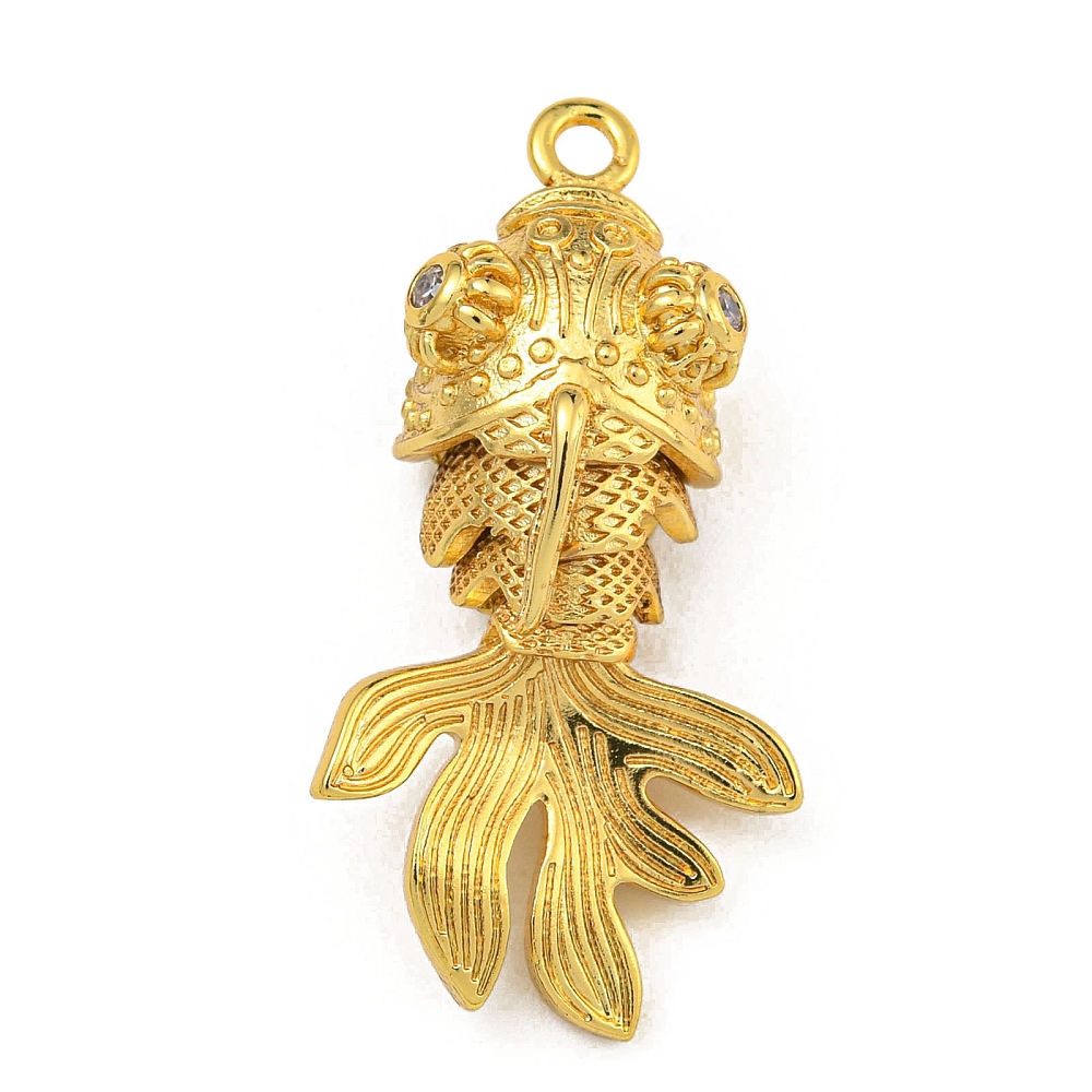 1 x goudvis bedel – ca. 27 x 15 x 10,5 mm – oogje: 1,8 mm – messing – micro pave – zirkonia – verguld met 18K goud (nikkelvrij)
