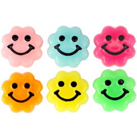 c.a. 100 Letterkralen van acryl smiley bloem Multicolour - Afm. ca. 10mm (Ø2.3mm)