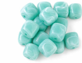 10 x Acryl kralen cube two tone opaque 17 x 15,5 x 15,5 mm – gat 3 mm – light sea green