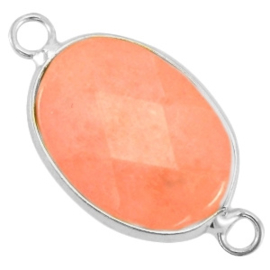 Edelsteen tussenstukken ovaal Coral peach-silver 13 x 18mm (Nikkelvrij)