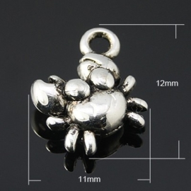 10x Tibetaans zilveren bedel van een krab 12 x 11 x 4mm Gat 2mm