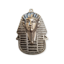 Metalen bedel van het Egyptische Toetanckamon masker Antiek zilverkleur 34 x 49 x 4mm Gat: c.a. 1,5mm