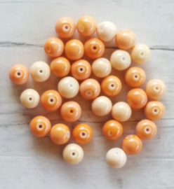 15 stuks Keramische Glaskralen 8mm Orange peach  mix