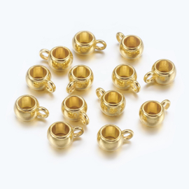 2 x Hanger met oog voor 3 mm leer Goud 10,5 x7,5 x 4mm Ø 3,5 mm (Nikkelvrij) (tijdelijk niet op voorraad leverancier)