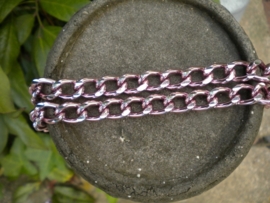 90 cm aluminium Jasseron ketting roze-zilver schakel 9 x 14 mm