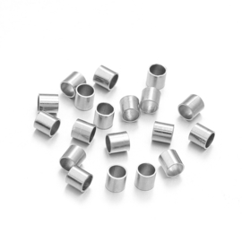 25 x RVS 201 knijpkralen buis 1,5 x 1,5 mm – gat 0,9 mm – RVS kleur