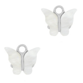 2 x Resin hangers vlinder Silver-off white
