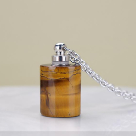 Gedenk hanger mini urn van edelsteen Tijger oog met RVS ketting