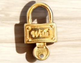 1 x DQ metaal hanger sleutel slot wish 18 x 10mm goud kleur (Nikkelvrij)