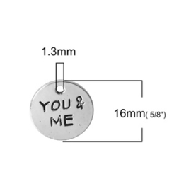 5 x  Bedeltje "You & me" 16 x 1,6 mm Tibetaans Zilver