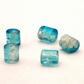 30 x crackle glas kralen cilinder vorm 7 x 8mm gat: 1,5mm blauw transparant