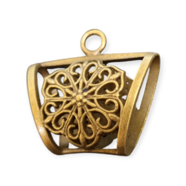 Metalen messing sjaalhanger sjaal bails met bloem, geel koper kleur 39 x 37 x 17mm, oogje: c.a 5mm
