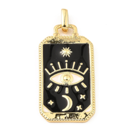 Bedel emaille rechtoek zwart oog 18K gold plated Afm: 26,5 x 14 x 2mm ca Ø 2 x 1,5mm