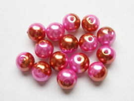 15 stuks tweekleurige glas parels van 10mm Gat: 1,5mm roze-goud