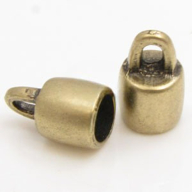 1 x DQ metaal eindkapje antiek brons kleur ca. 10 x 6mm Ø4mm oogje 2mm (Nikkelvrij)