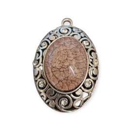 Grote metalen hanger antiek zilverkleur voor een sjaal of ketting  sjaal bedel met bruine natuursteen 50 x 76 x 25mm,  Gat: c.a. 6mm