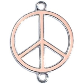 2 x Bedel zilver 2 ogen peace Tropical peach ca. 29 x 22 mm