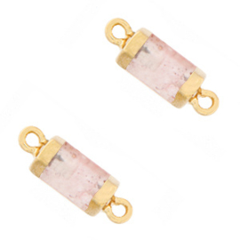 1 x Natuursteen hangers tussenstuk hexagon Blossom pink-gold