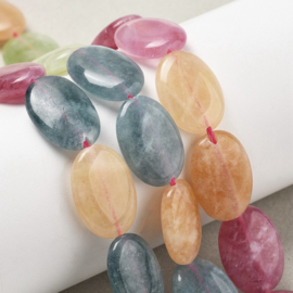 10 x Edelsteen kralen Malaysia Jade ovaal 18 x 13 x 5 mm – gat 1 mm – gemengd