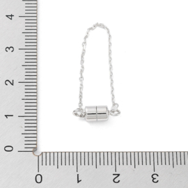 1 x 925 Sterling zilveren magneetsluiting met veiligheidskettinkje 65-72 mm – sluiting 13 x 4 mm – platinumkleur – gerhodineerd