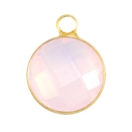 Crystal glas hanger rond 12mm Light rose opal-Gold  (Nikkelvrij)