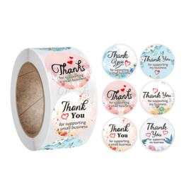 1 rol 500 stickers Wensetiket zegel rond 25mm Thank You mix