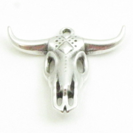 1 x DQ metaal hanger buffelkop antiek zilver kleur ca. 25 x 24 x 5mm, oogje 1,5mm (Nikkelvrij)