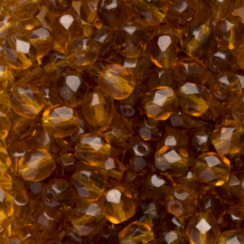15 x ronde Tsjechische kralen facet kristal 6mm kleur: bruin Gat c.a.: 1 mm