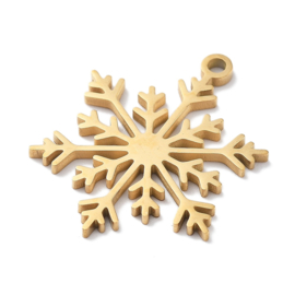 1 x Laset cut RVS 304 bedel sneeuwvlok Real 18K Gold Plated, 23 x 17,5 x 1mm, Oogje: 1,5 mm