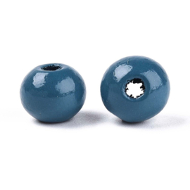 20 x Houten kralen rond 8 x 7 mm – gat 2 mm – Steel Blue