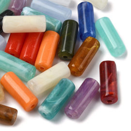 10 x Two Tone acryl kralen kolom 20 x 8 mm – gat 2 mm – gemixte kleuren