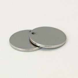 2 x  RVS  blanco bedeltjes Platinum kleur rond 12 x 1mm Gat: 2mm