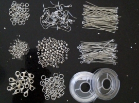 Compleet starterspakket werkmaterialen om sieraden te maken,  kleur: zilver