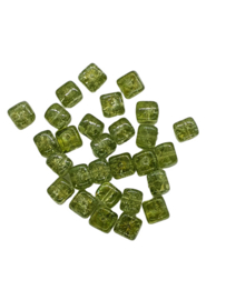 10 Stuks glaskraal crackle kubus transparant mos groen 8 x 9 mm