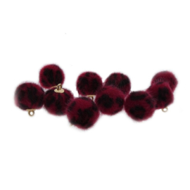 2 x Pompom bedels faux fur 16mm goud leopard rood