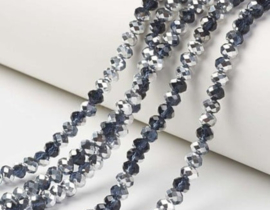 1 x Streng met ca. 83–85 glaskralen facet rondelle briolette kristal – 6 x 5 mm – gat 1 mm – Prussian Blue AB Plated