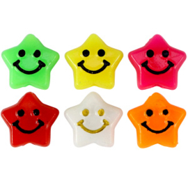 C.a. 100 Letterkralen van acryl smiley ster Multicolour - Afm.  ca. 11mm (Ø2.3mm)