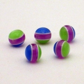 25 x  Resin ronde regenboog kraal 8 mm gat 1,7mm blauw paars en groen