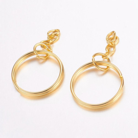 2 x Metalen Sleutelhanger Ring 25 x 2 mm Goud met ketting