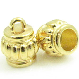 1 x DQ metaal eindkap 13 x 11 mm  diameter 6 mm  oogje 2 mm goud kleur  (Nikkelvrij)