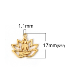 1x DQ metaal bedel lotus gold plated (nikkelvrij) 8 x 17mm oogje 1.1mm