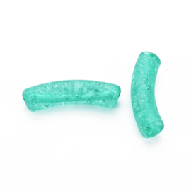 10 x Acryl kralen tube crackle transparant Light Sea Green ca. 32x8mm (gat Ø1.6mm)